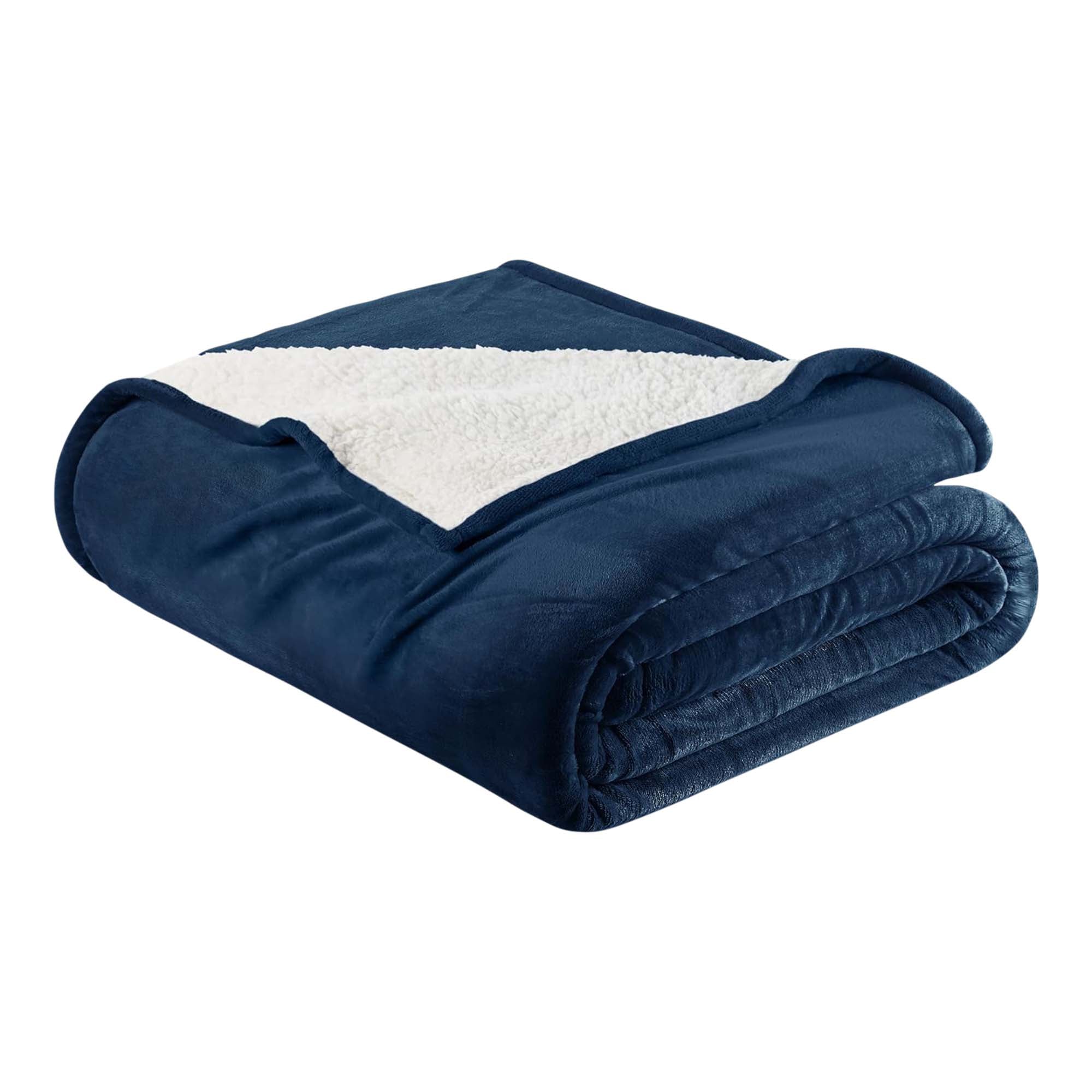 Velvet Plush Sherpa Bed Blanket – Sherpa Fleece Collection – King California King Navy
