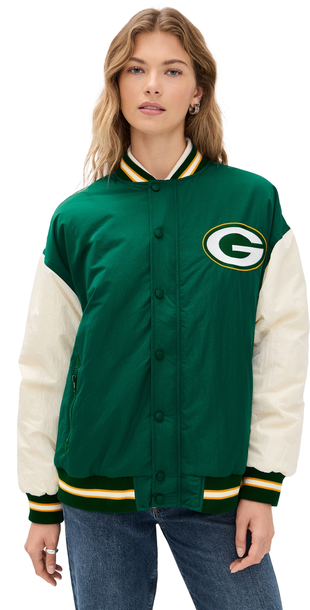 Terez Packers Colorblock Bomber Jacket Packers GreenSugar Swizzle