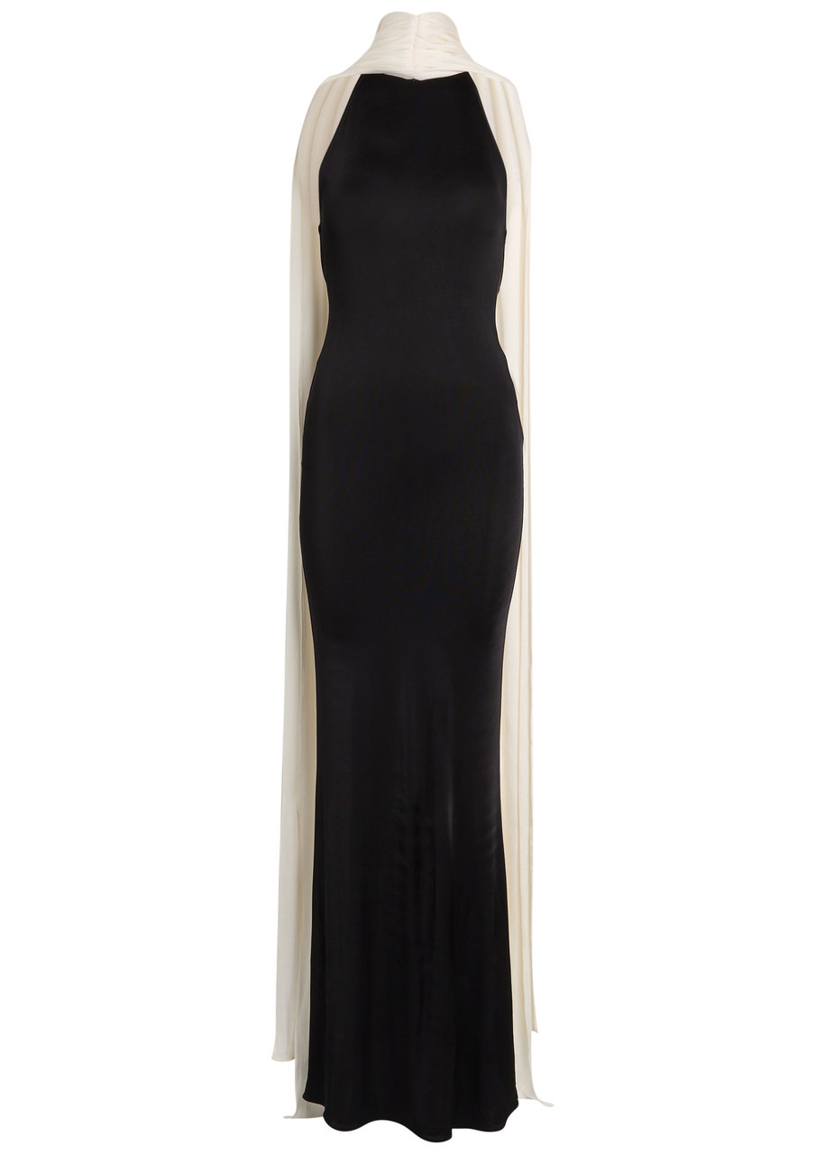 The New Arrivals Ilkyaz Ozel Leia Scarf-effect Stretch-jersey Maxi Dress – Black And White –