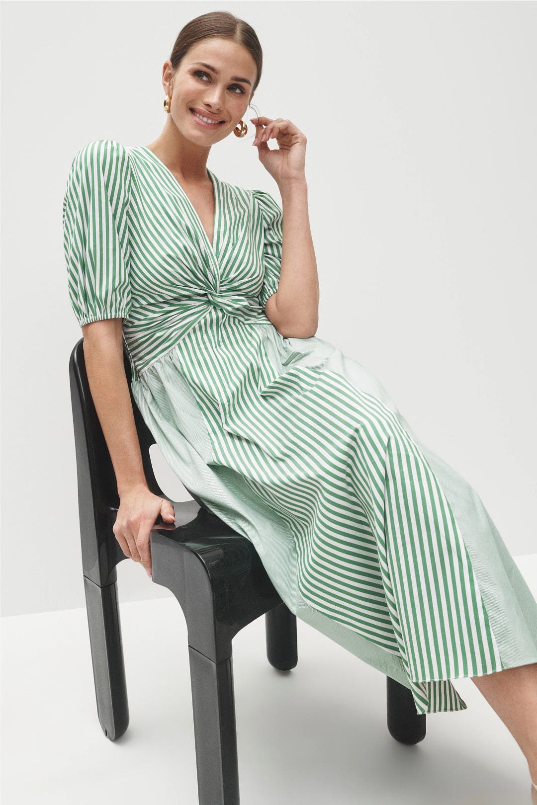 Shoshanna Margaret Striped Midi Dress Green-white-print