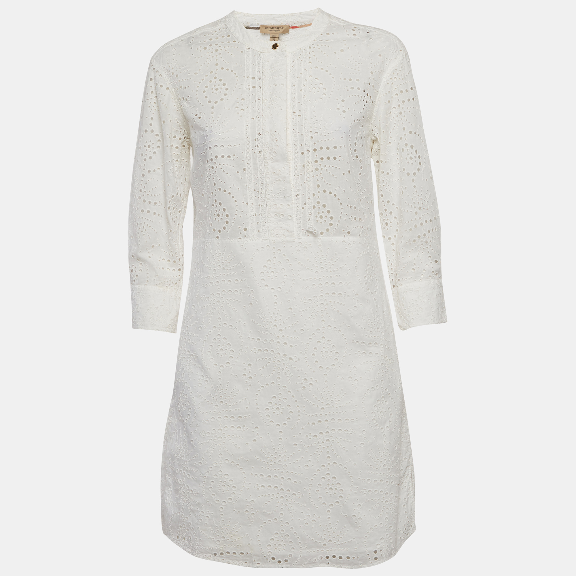 Burberry White Cotton Daniela Eyelet Shirt Dress